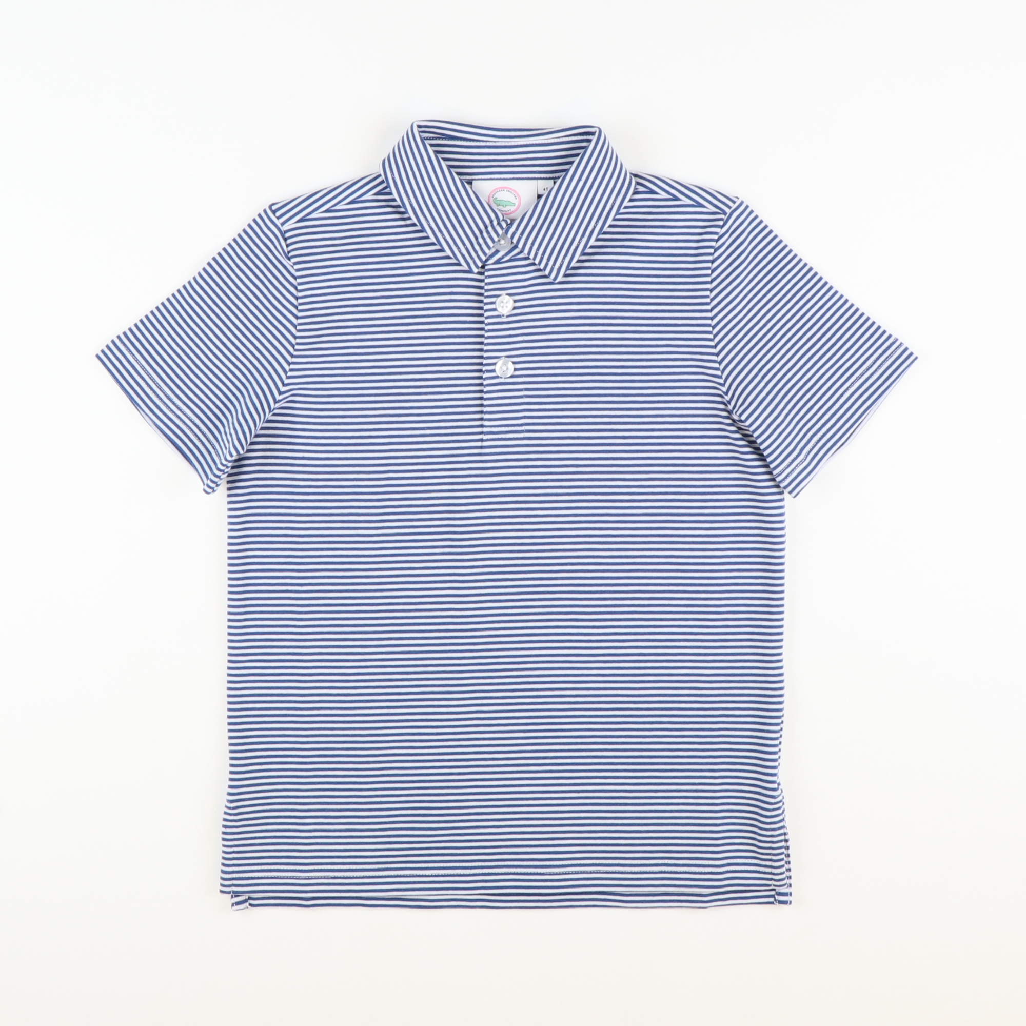 Boys Signature Knit Polo - Slate Blue Thin Stripe