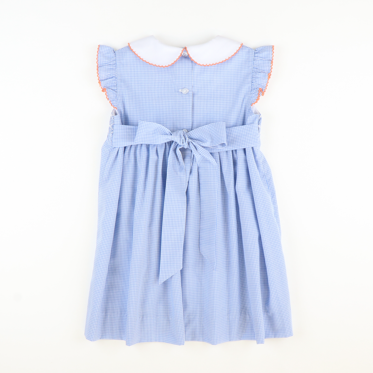 Smocked Geo Pumpkins Collared Dress - Blue Mini Gingham - Stellybelly