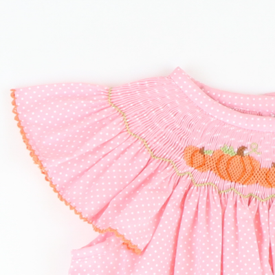 Smocked Pumpkin Patch Bishop - Pink Tiny Dot - Stellybelly