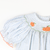 Smocked Autumn Pumpkins Girl Bubble - Light Blue Check Seersucker - Stellybelly