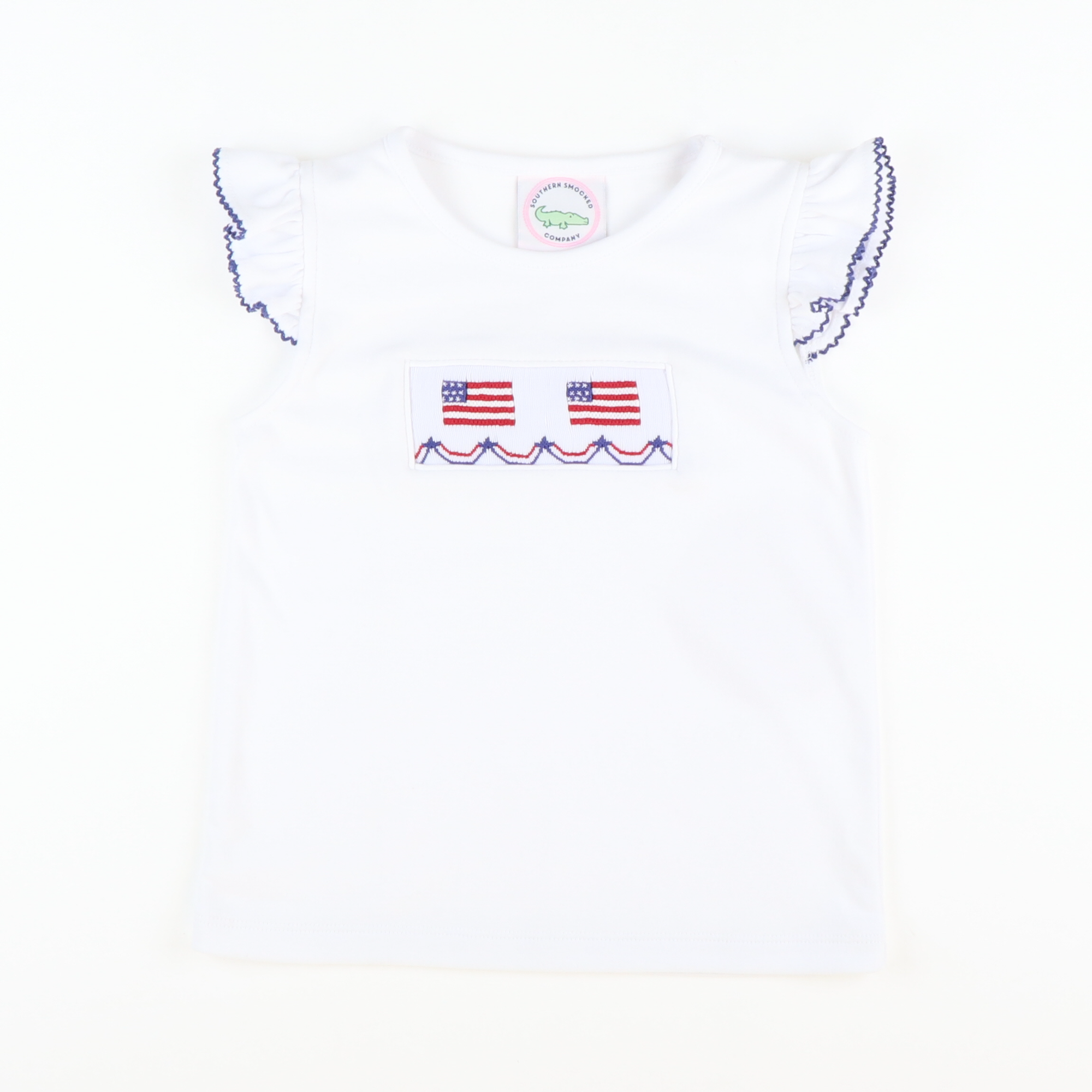 Smocked Flags White Knit Girl Top - Stellybelly