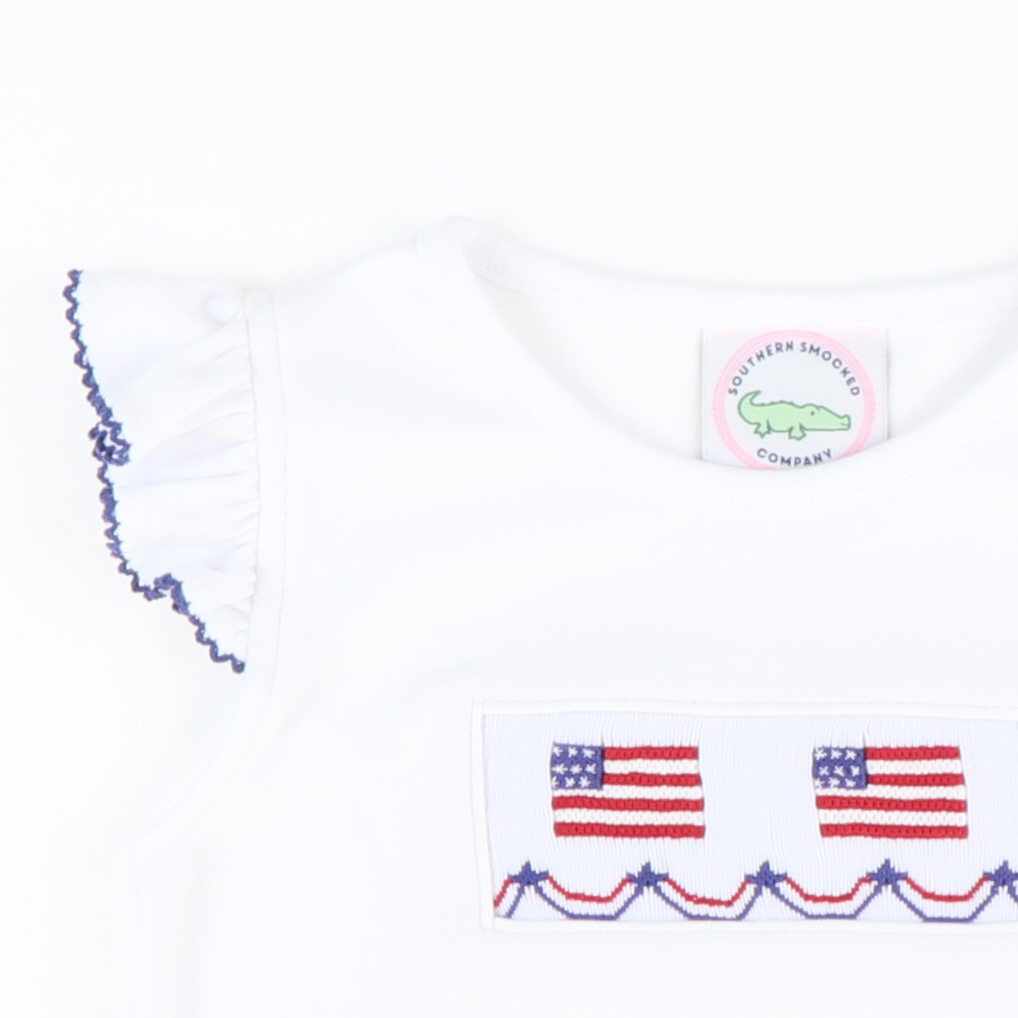 Smocked Flags White Knit Girl Top - Stellybelly