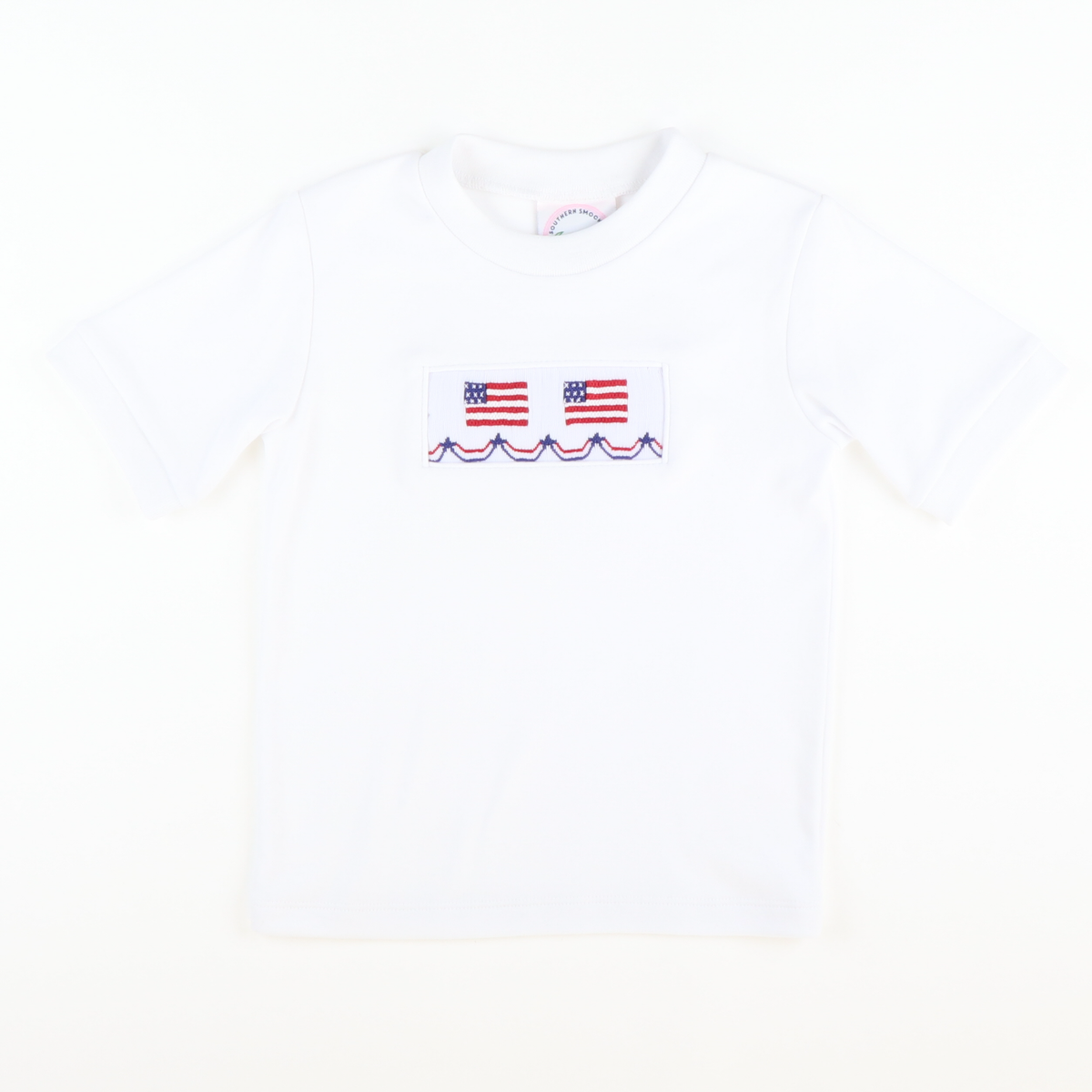Smocked Flags Short Sleeve White Knit Shirt - Stellybelly