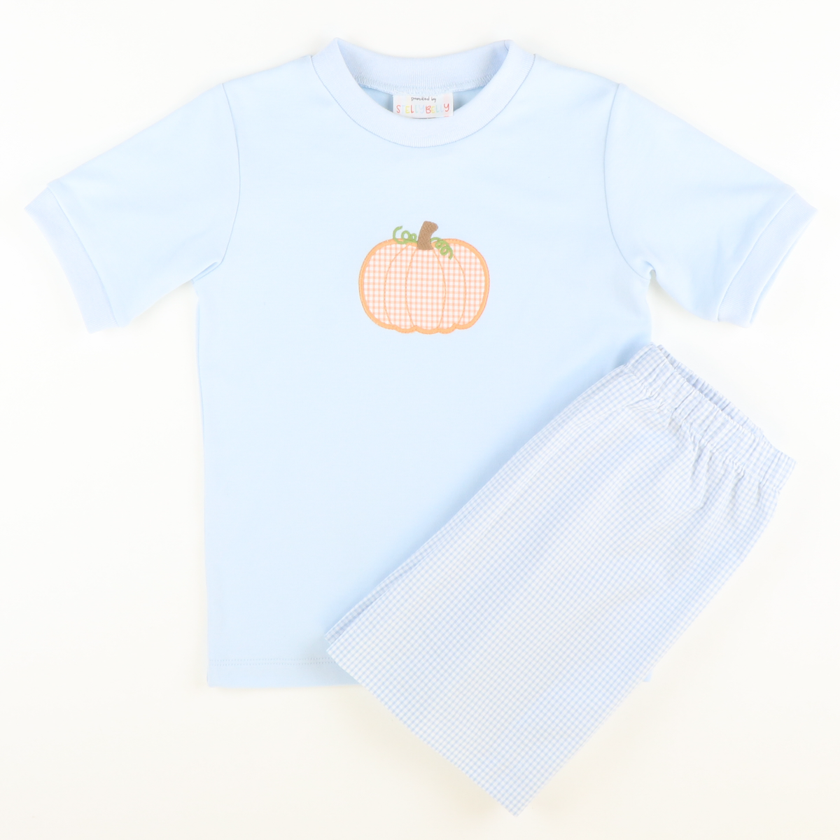 Orange Pumpkin Appliqué Short Sleeve Shirt - Stellybelly