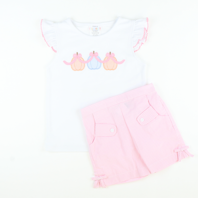 Bow Shorts - Pink Mini Check Seersucker - Stellybelly