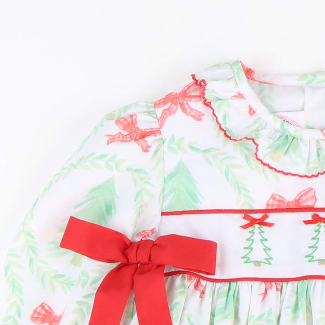 Embroidered Heirloom Christmas Trees Ruffle Dress - Stellybelly