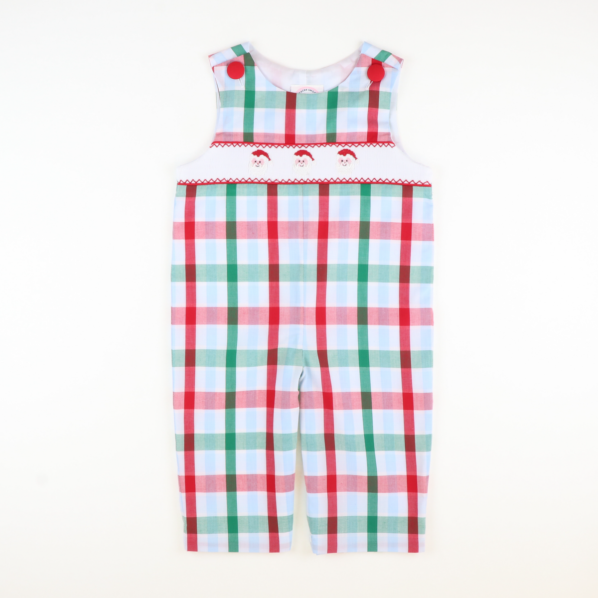 Smocked Santa Faces Longall - Christmas Party Plaid - Stellybelly