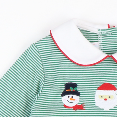 Appliquéd Christmas Friends Boy Bubble - Green Micro Stripe Knit - Stellybelly