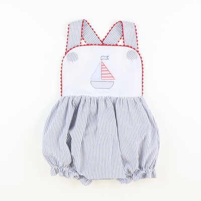 Embroidered Sailboat Girl Ruffle Bubble - Stellybelly