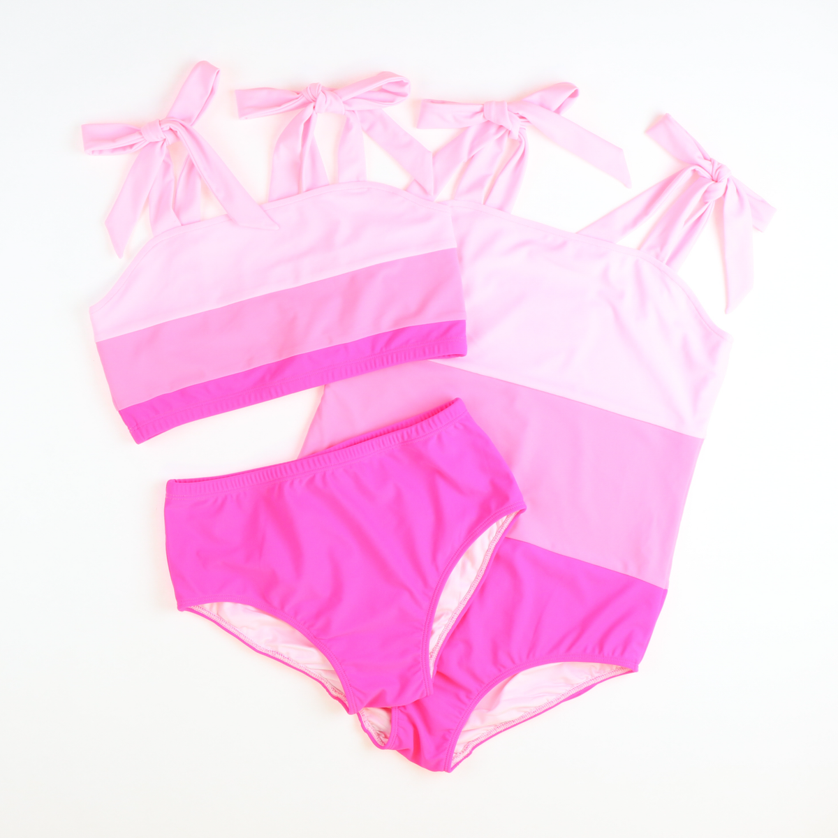 Two-Piece Swimsuit - Color Block Pink - Stellybelly