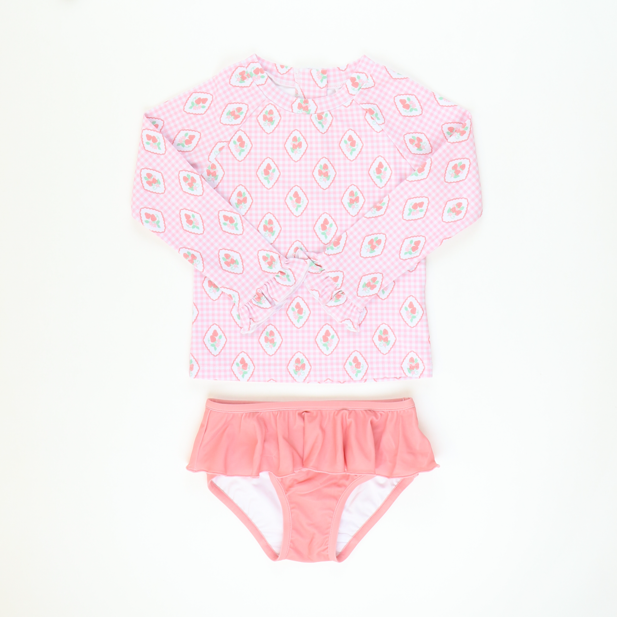 Two-Piece Long Sleeve Rash Guard - Strawberry Gingham - Stellybelly