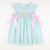 Smocked Easter Bunnies Ruffle Neck Dress - Mint Stripe Seersucker