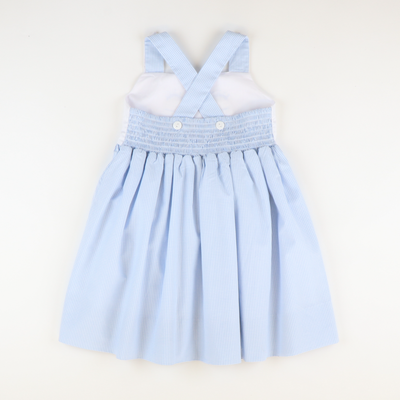 Embroidered Bunny Face Dress - Light Blue Mini Gingham