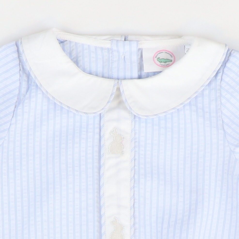 Embroidered Silhouette Bunnies Boy Bubble - Light Blue Stripe Seersucker