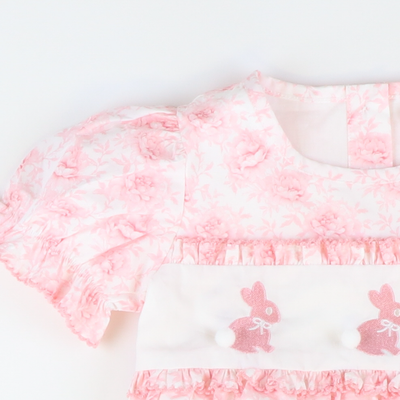 Embroidered Bunnies Girl Bubble - Pink Fancy Floral