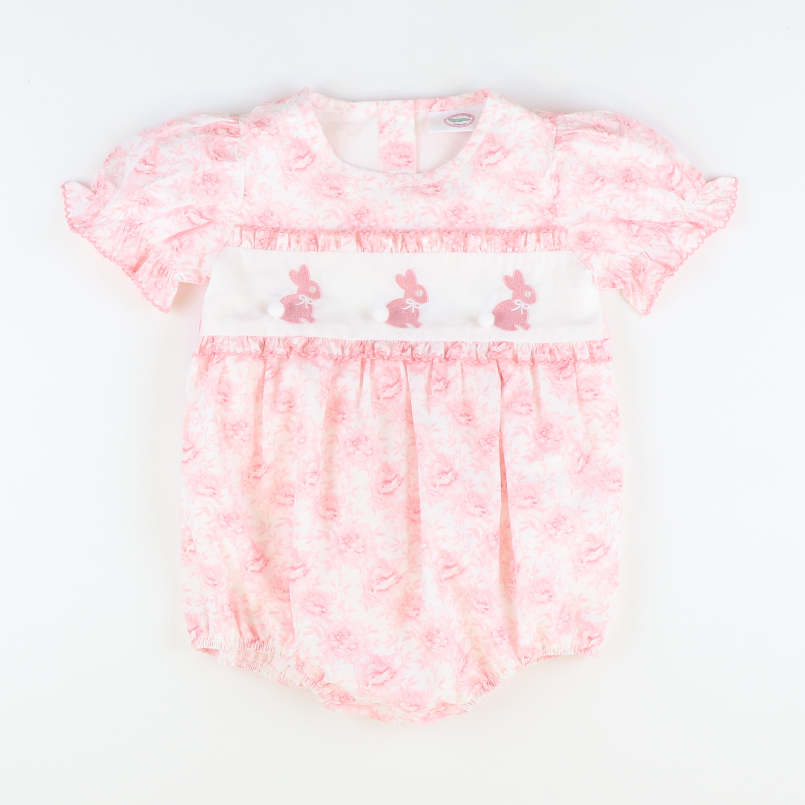 Embroidered Bunnies Girl Bubble - Pink Fancy Floral - Stellybelly