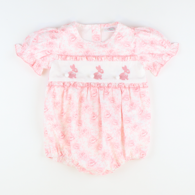 Embroidered Bunnies Girl Bubble - Pink Fancy Floral