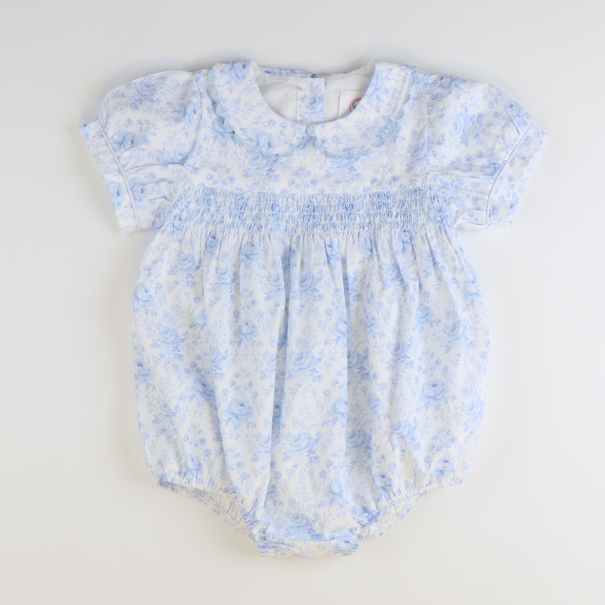 Smocked Geo Girl Bubble - Blue Fancy Floral