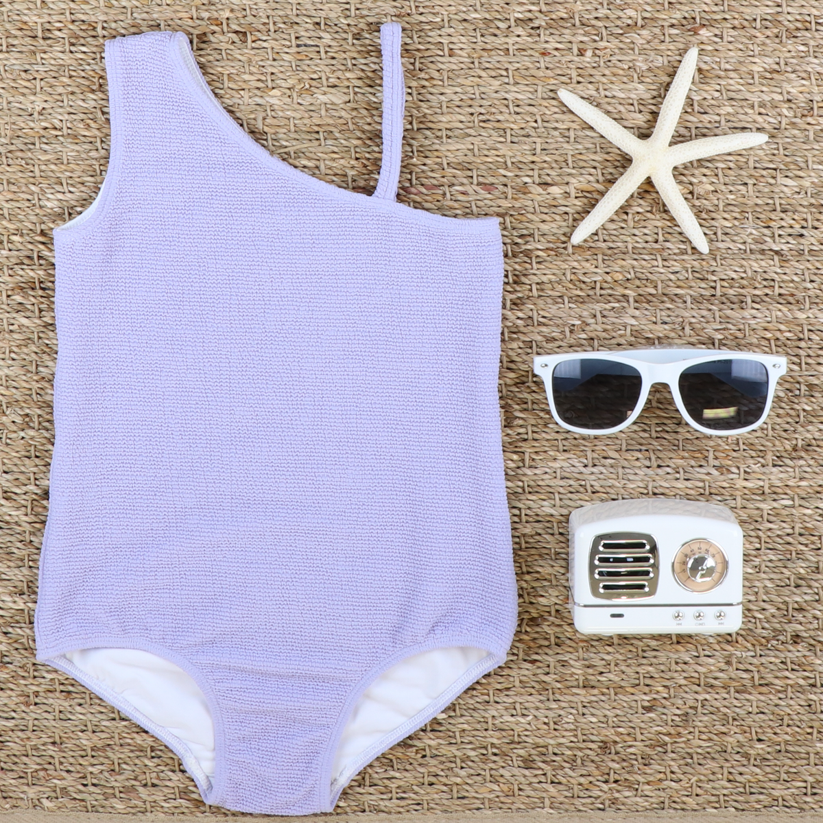 One-Piece Textured Swimsuit - Lavender