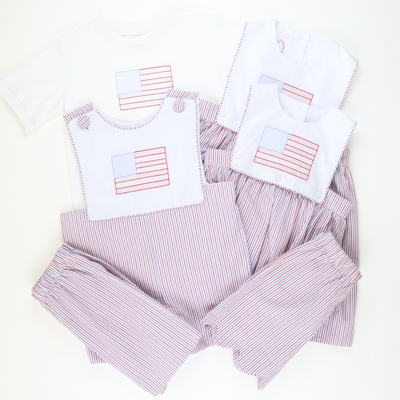 Scalloped Girl Shorts - Patriotic Stripe Seersucker - Stellybelly
