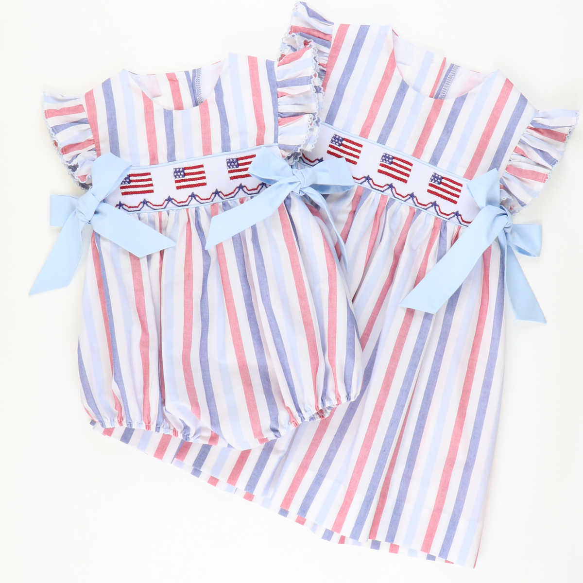 Smocked Flags Bow Dress - Patriotic Wide Stripe - Stellybelly