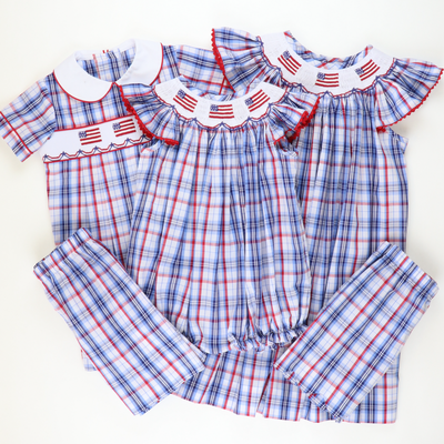 Smocked Flags Girl Bubble - Liberty Plaid - Stellybelly