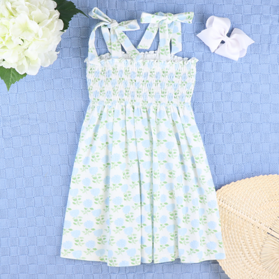 Knit Smocked Dress - Blue Hydrangeas