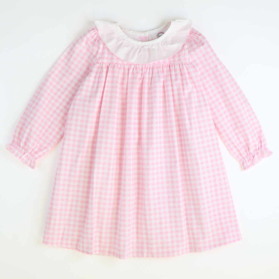 Ruffle Collar Dress - Light Pink Check