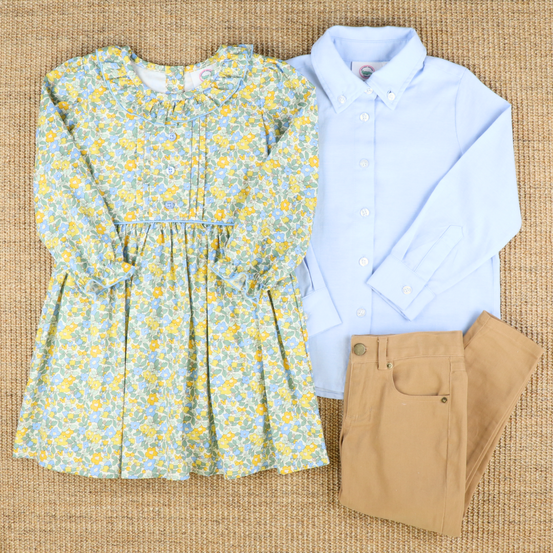 Ruffle Neck Dress - Golden Floral - Stellybelly