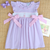Smocked Cottontail Bunnies Dress - Lavender Stripe Knit - Stellybelly