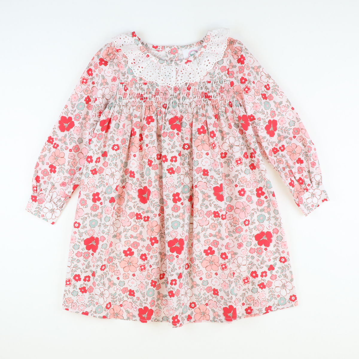 Eyelet Ruffle Dress - Red Floral