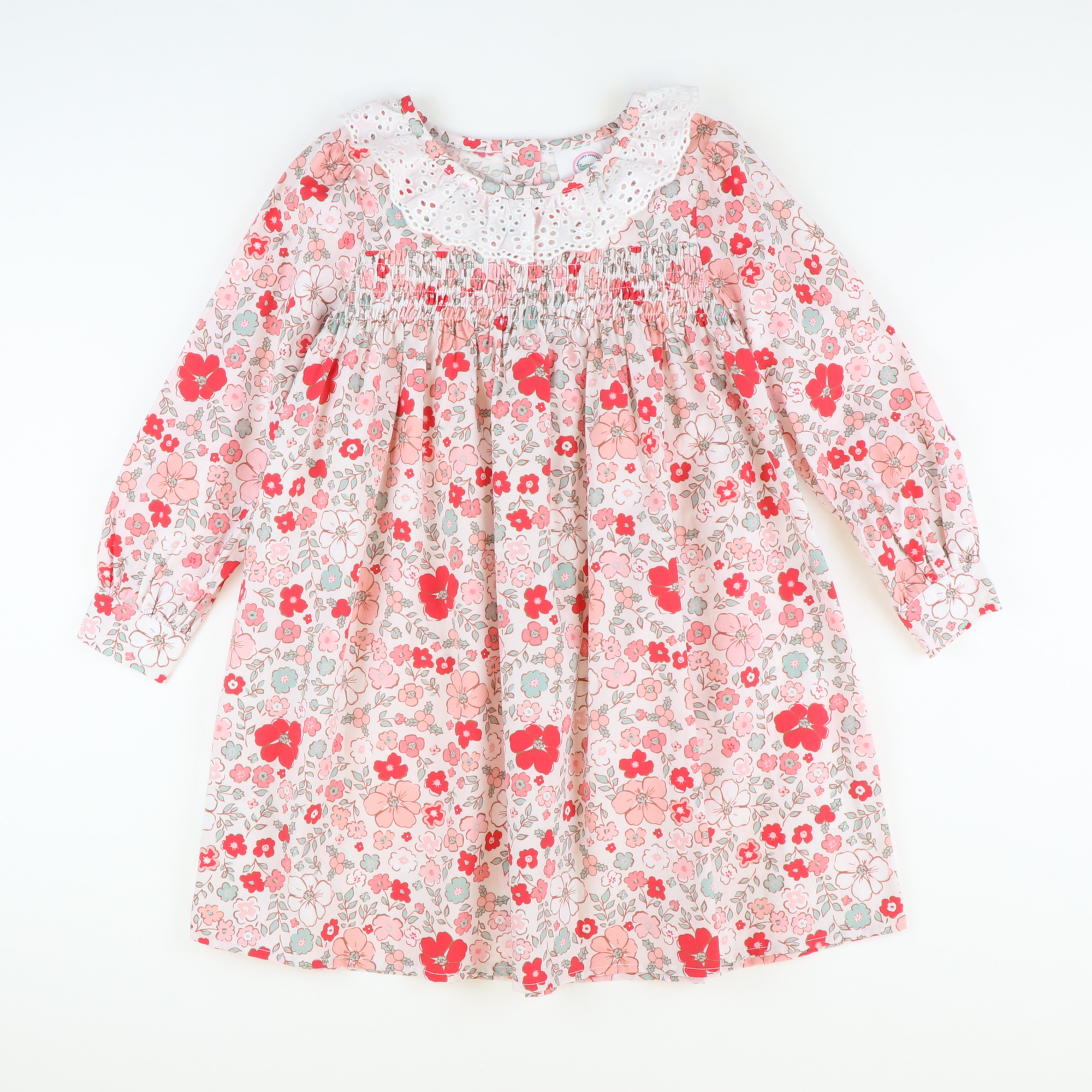 Eyelet Ruffle Dress - Red Floral