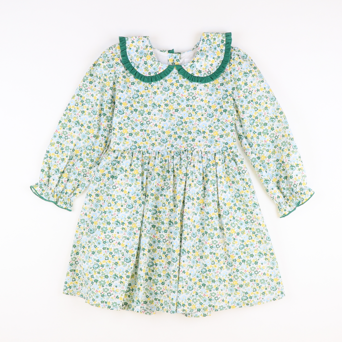Ruffle Collar Dress - Sage Floral & Dark Green