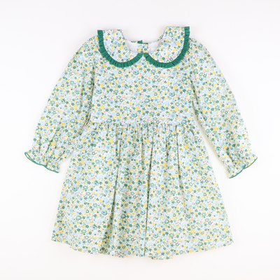 Ruffle Collar Dress - Sage Floral & Dark Green