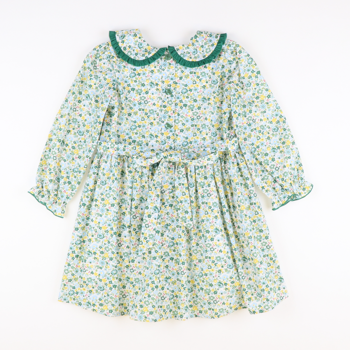 Ruffle Collar Dress - Sage Floral & Dark Green