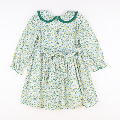Ruffle Collar Dress - Sage Floral & Dark Green