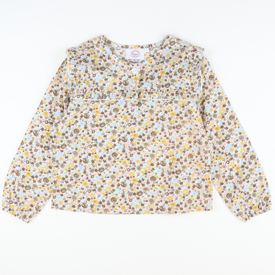 Floral & Light Blue Corduroy Blouse & Pants Set