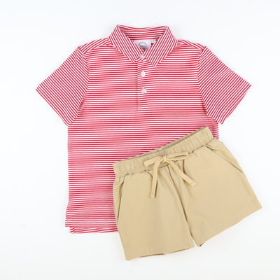 Boys Signature Knit Polo - Red Thin Stripe - Stellybelly