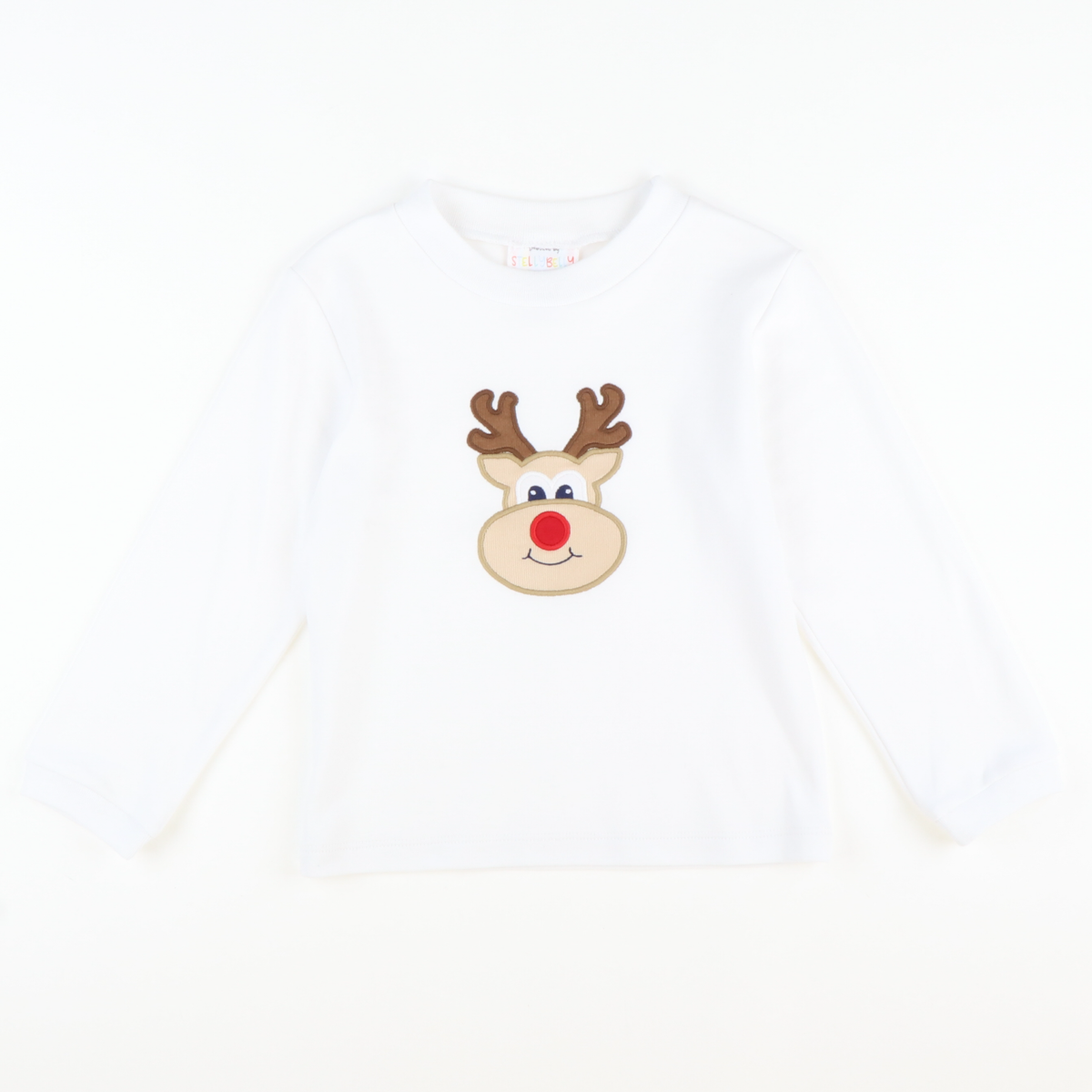 Appliquéd Reindeer Long Sleeve Shirt - White Knit - Stellybelly