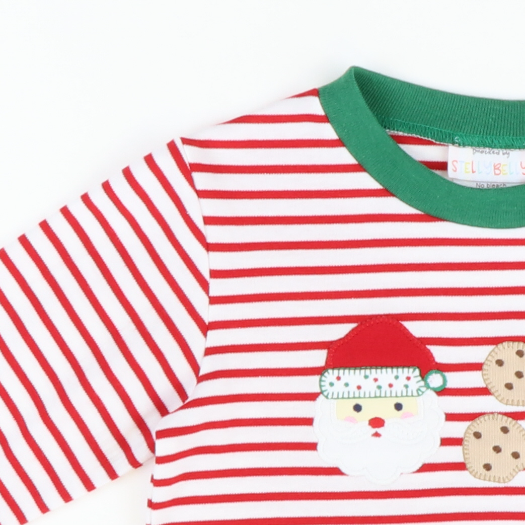 Appliquéd Christmas Eve Long Sleeve Shirt - Red Stripe Knit - Stellybelly