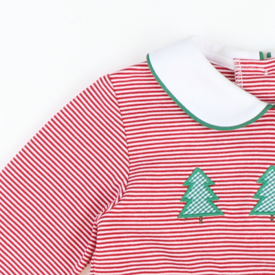 Appliquéd Christmas Trees Girl Bubble - Red Stripe Knit - Stellybelly