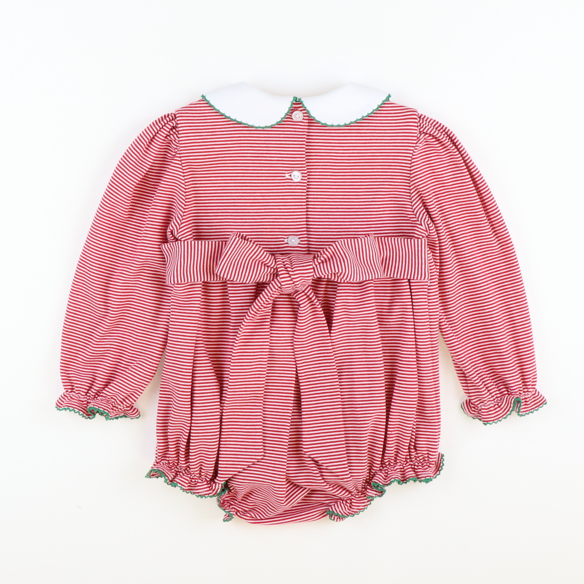 Appliquéd Christmas Trees Girl Bubble - Red Stripe Knit - Stellybelly