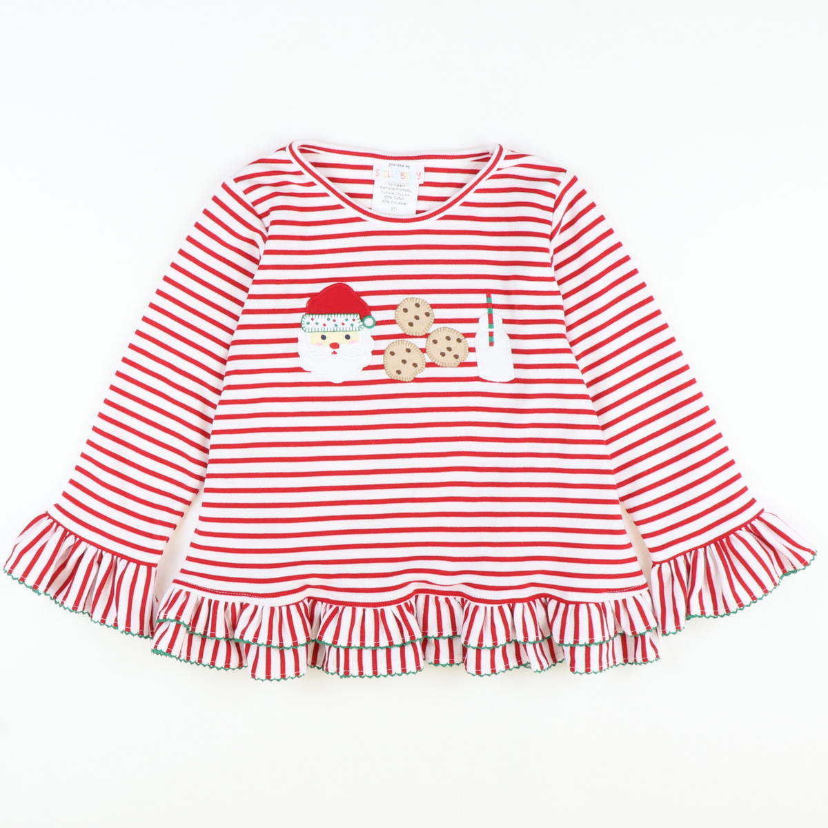 Appliquéd Christmas Eve Ruffle Top - Red Stripe Knit - Stellybelly