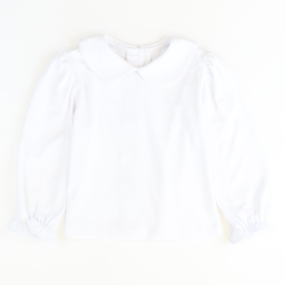 Girls Classic L/S Blouse - White Pique - Stellybelly