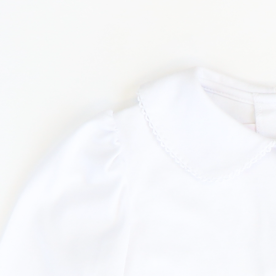 Girls Classic L/S Blouse - White Pique - Stellybelly