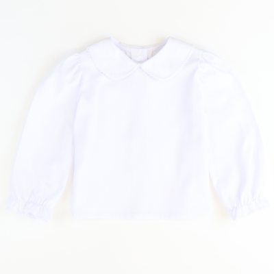 Girls Classic L/S Blouse - White Knit - Stellybelly