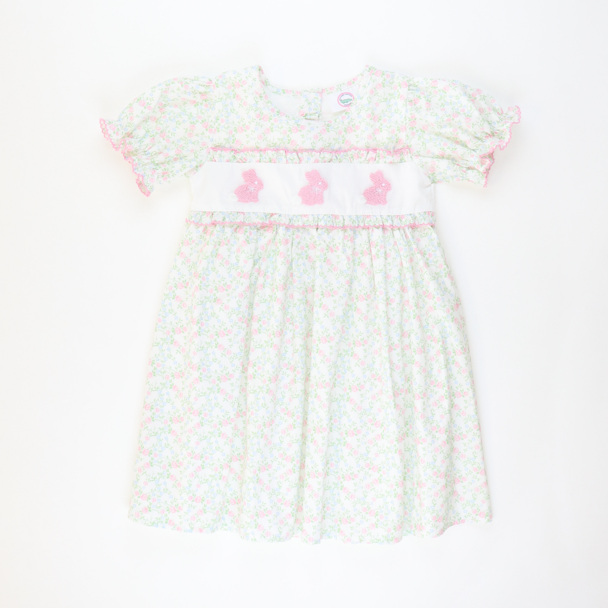 Embroidered Bunnies Dress - Pink & Blue Floral - Stellybelly