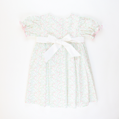 Embroidered Bunnies Dress - Pink & Blue Floral - Stellybelly