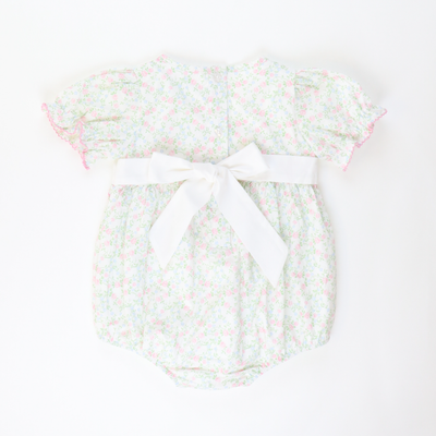Embroidered Bunnies Girl Bubble - Pink & Blue Floral - Stellybelly