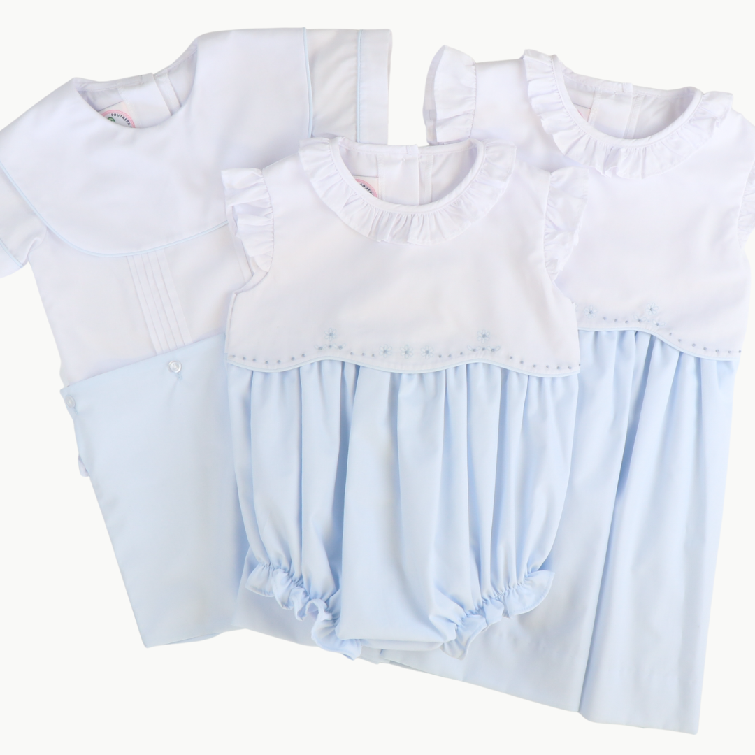 Embroidered Ruffle Dress - Light Blue - Stellybelly